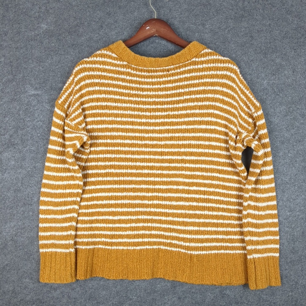 American Eagle Mustard Yellow Striped Henley Sweater Jegging Fit Womens Small - Picture 7 of 11